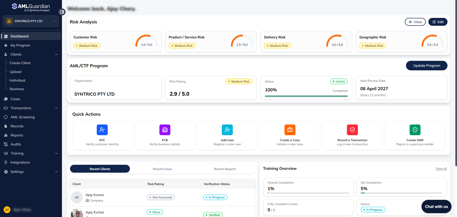 AML Guardian platform screenshot