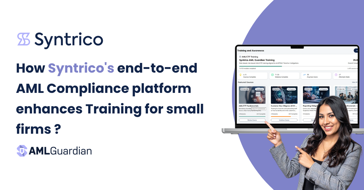 AML compliance training small firms Australia Syntrico dashboard